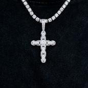 Diamond Pave Snake Link Cross Pendant in White Gold