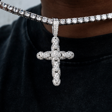 Diamond Pave Snake Link Cross Pendant in White Gold- The GLD Shop