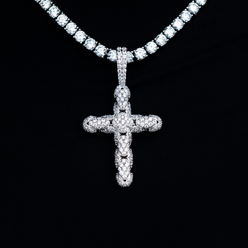 Diamond Pave Snake Link Cross Pendant in White Gold