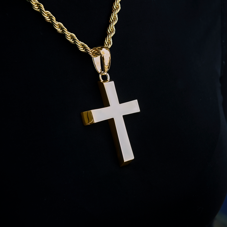 Large Simple Cross Pendant in Yellow Gold