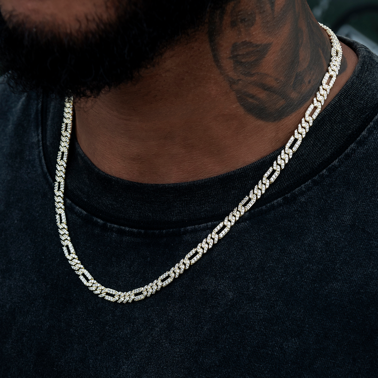 Diamond Figaro Chain in Yellow Gold- 6mm