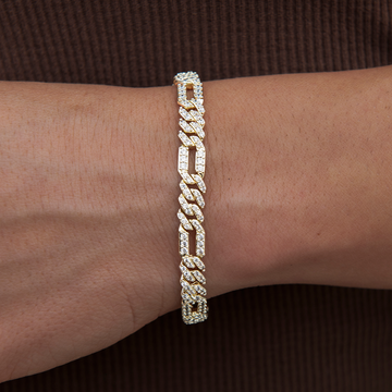 Pulsera Fígaro con diamantes en oro amarillo - 6 mm
