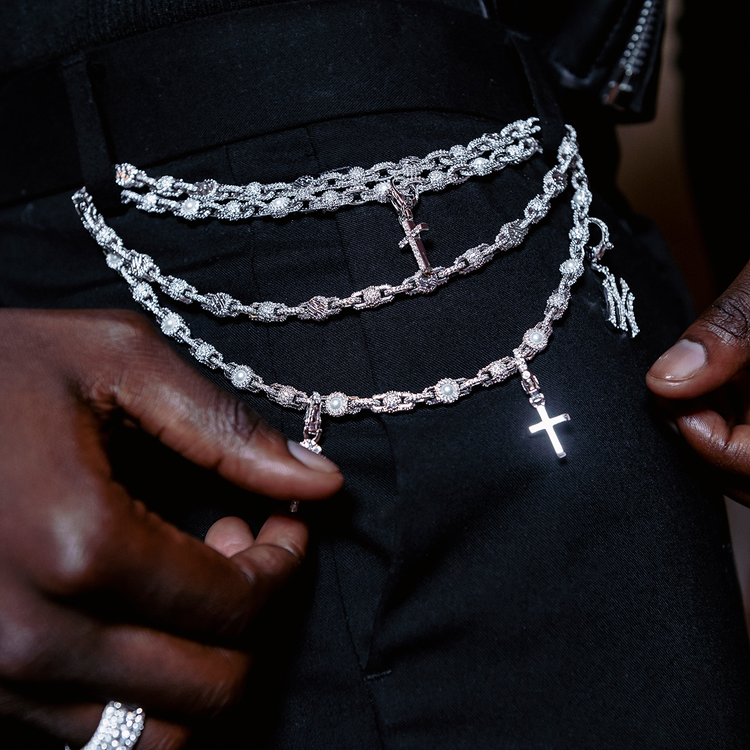 Simple Cross Clip On Pendant in White Gold