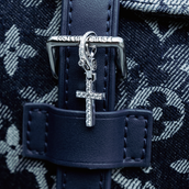 Iced Micro Cross Clip On Charm  Pendant in White Gold