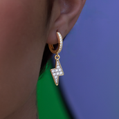 GLD Iced Bolt Extra Small Huggie Hoop Earrings in Yellow Gold