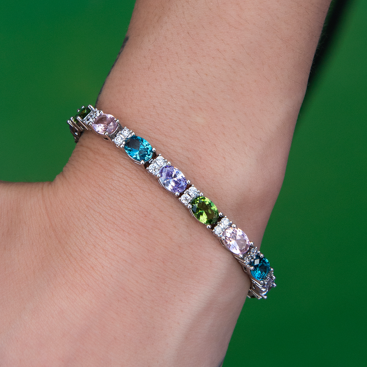 Multicolor Mixed Oval Cut Tennis Royal Stones Bracelet- 5mm