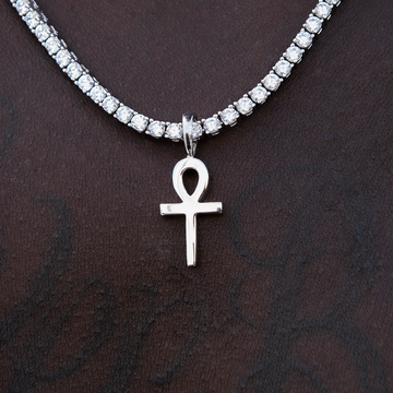 Micro Simple Ankh Cross Pendant in White Gold