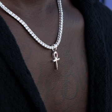 Micro Simple Ankh Cross Pendant in White Gold