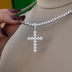 Women's Moissanite Diamond Cross Pendant in White Gold Vermeil