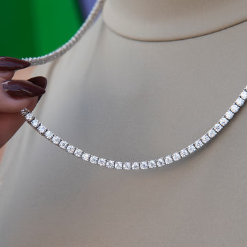Gargantilla de tenis de moissanita y diamantes para mujer en vermeil de oro blanco - 3 mm