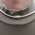 Gargantilla de tenis de moissanita y diamantes para mujer en vermeil de oro blanco - 3 mm