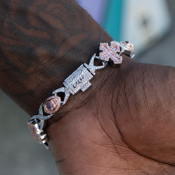 Pulsera de mal de ojo con piedras baguette en oro rosa