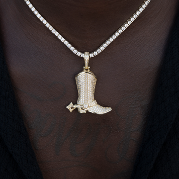 Iced Cowboy Boot Pendant in Yellow Gold