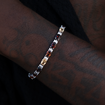 Multicolor Mixed Oval Cut Tennis Tonal Brown Stones Chain + Bracelet Bundle- 5mm
