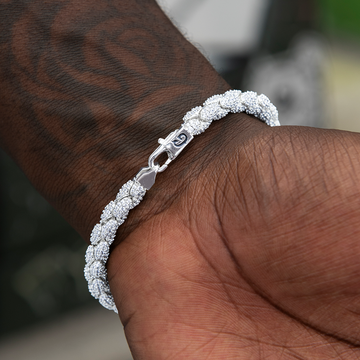 Paquete de cadena y pulsera de eslabones de serpiente con pavé de diamantes en oro blanco - 6 mm