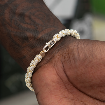 Conjunto de Cadena Eslabones Serpiente Pavé de Diamantes + Pulsera en Oro Amarillo - 6mm