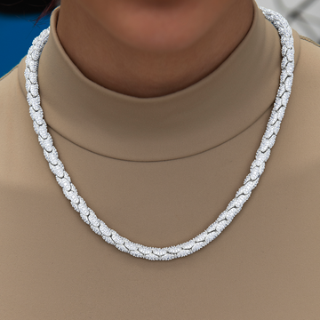 Collar de eslabones de serpiente Pavé de diamantes en oro blanco-6mm