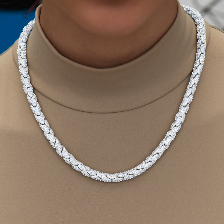 Diamond Pave Snake Link Necklace in White Gold-6mm- The GLD Shop