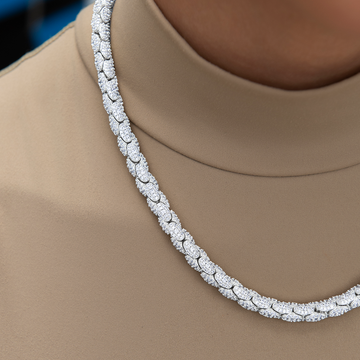 Collar de eslabones de serpiente Pavé de diamantes en oro blanco-6mm