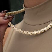 Diamond Pave Snake Link Necklace in Yellow Gold-6mm