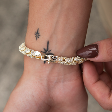 Diamond Pave Snake Link Bracelet in Yellow Gold-6mm
