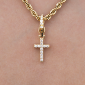 Iced Micro Cross Clip On Charm Pendant in Yellow Gold