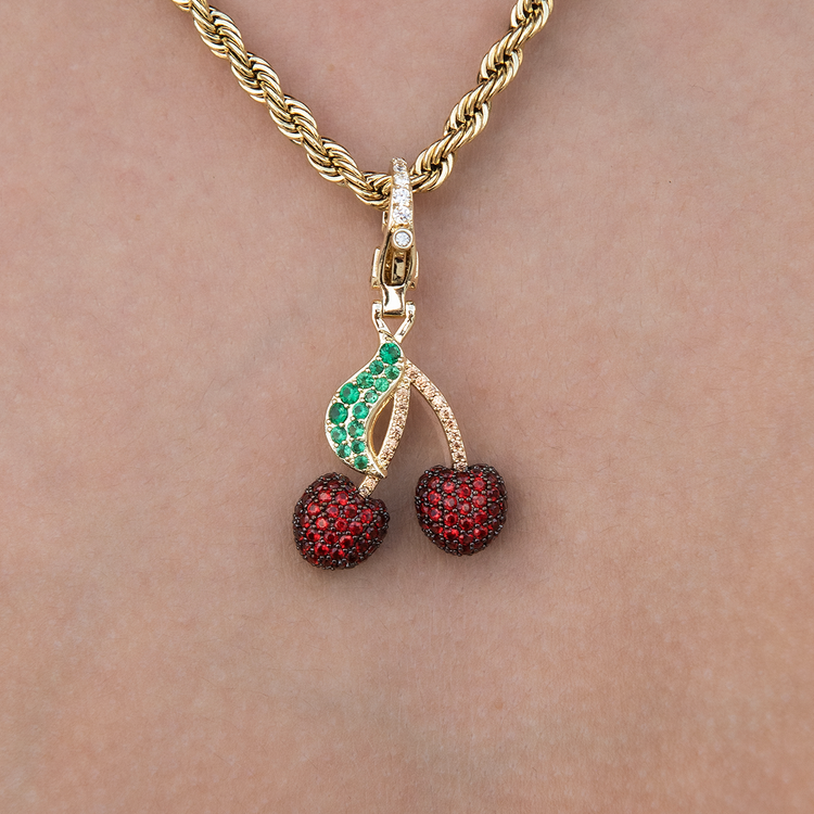 Cherry Clip On Charm Pendant in Yellow Gold- The GLD Shop
