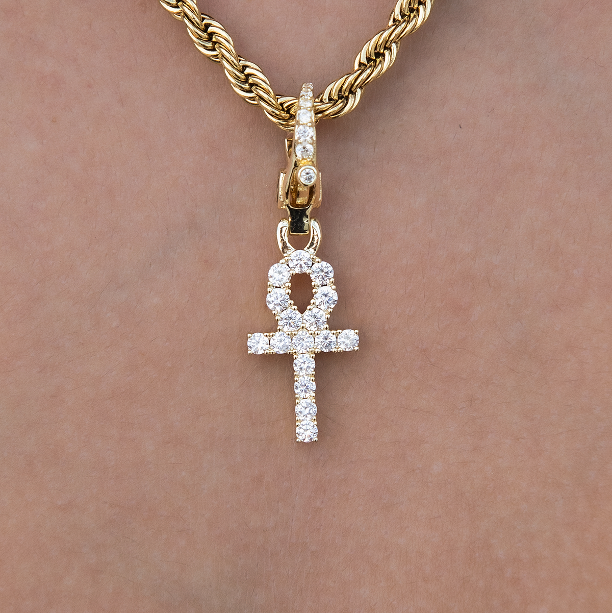 Micro Ankh Cross Clip On Charm Pendant in Yellow Gold - The GLD Shop