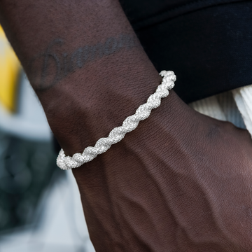 Diamond Rope Cuff Bracelet in White Gold- 6mm