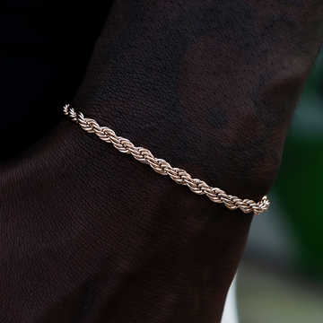 Pulsera de cuerda de oro rosa - 4 mm