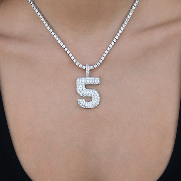 Pave Number Pendants in White Gold