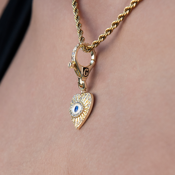 Colgante de amuleto con clip de moneda del Ojo Turco en Oro Amarillo