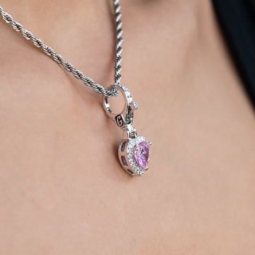 Colgante Micro Corazón Rosa Helado con Clip en Oro Blanco