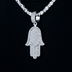 Large Iced Baguette Hamsa Pendant in White Gold