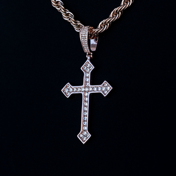Large Iced Celtic Cross in Rose Gold