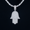 Large Iced Baguette Hamsa Pendant in White Gold