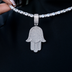 Large Iced Baguette Hamsa Pendant in White Gold