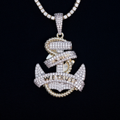 Large Iced Anchor Pendant in Yellow Gold