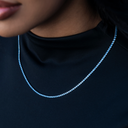 Blue Topaz Diamond Micro Tennis Necklace in White Gold