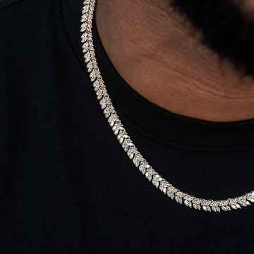 Iced Herringbone Chain in Yellow Gold- 7mm