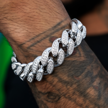 Pulsera de eslabones cubanos de diamantes de oro blanco - 19 mm