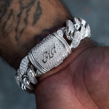 Pulsera de eslabones cubanos de diamantes de oro blanco - 19 mm
