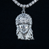 Large Diamond Crown Portrait of Jesus Pendant in White Gold