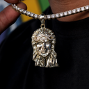 Large Diamond Crown Portrait of Jesus Pendant in Yellow Gold