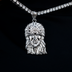 Large Diamond Crown Portrait of Jesus Pendant in White Gold