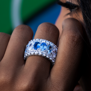 Multicolor Diamond Blue Layered Ring in White Gold Vermeil
