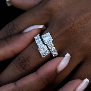 Cushion Cut Wrap Baguette Ring in White Gold Vermeil