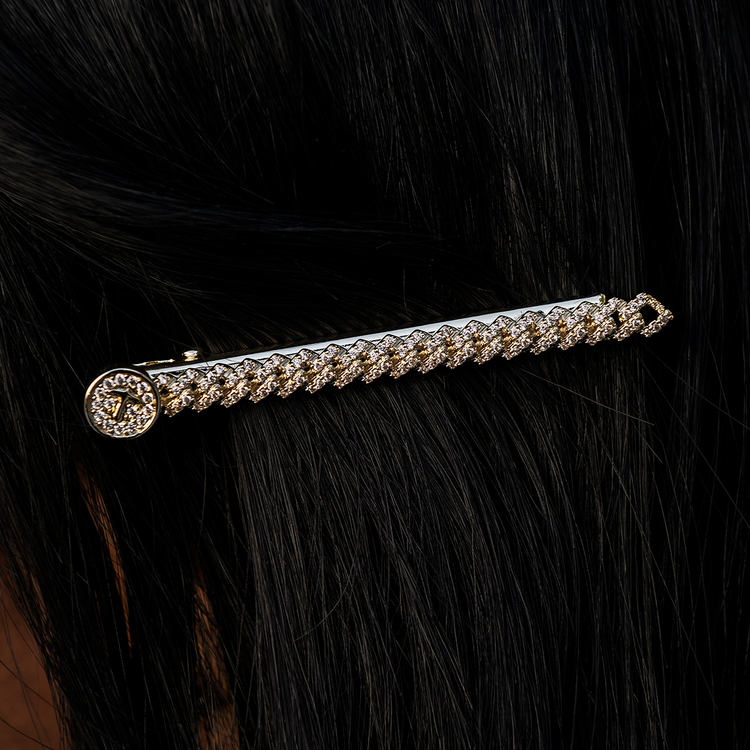 Diamond Cuban Prong Barrette in Yellow Gold- 6mm