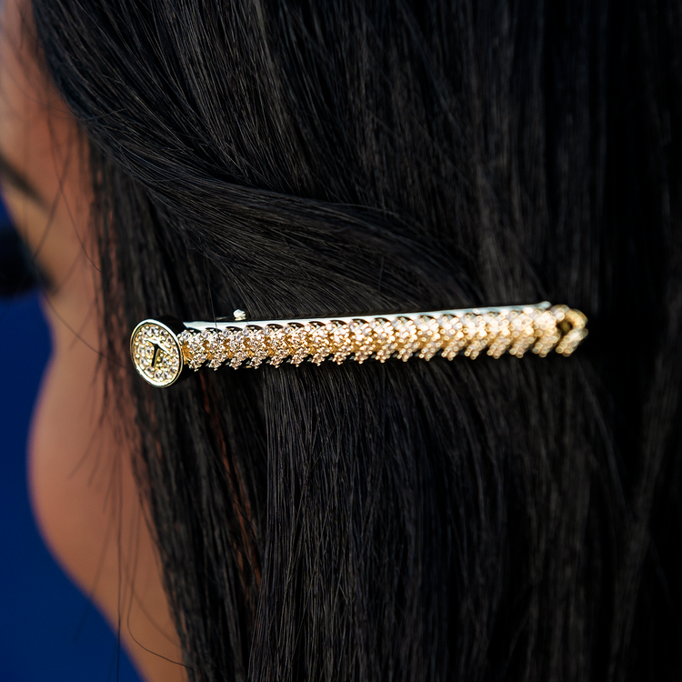 Diamond Cuban Prong Barrette in Yellow Gold- 6mm