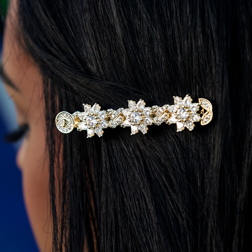 Barrette Flor de Diamantes en Oro Amarillo - 7mm